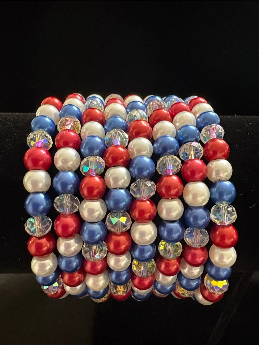 Red, White & Blue Pearl and Crystal Bracelet